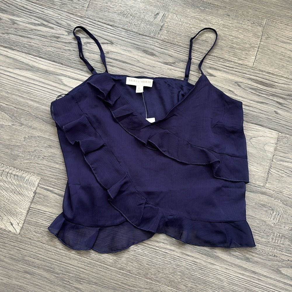 Thirty / Thirty LA | Navy blue ruffled satiny cami tank top NWT Size Large